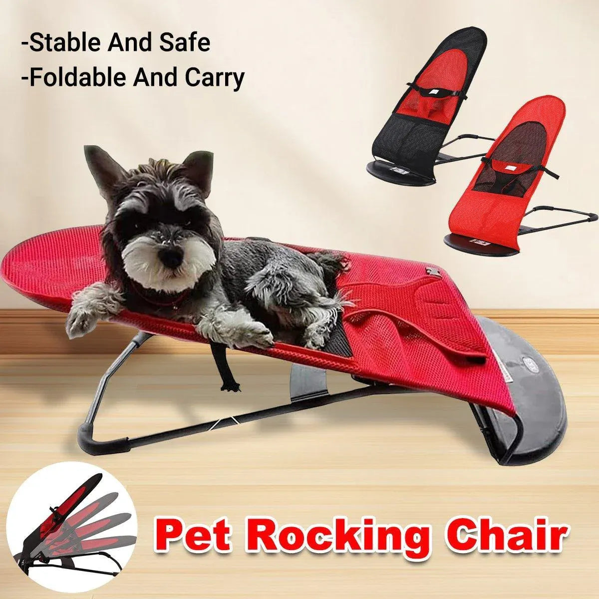 Pet Rocking Chair for Dogs Cats Foldable Pet Bed Portable Sleeping Lounger Chair - Black