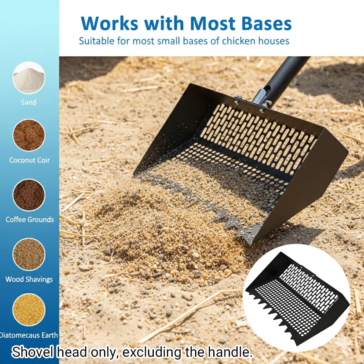 Chicken Coop Cleaning Shovel Head Metal Litter Scoop Sifter Garden Tool