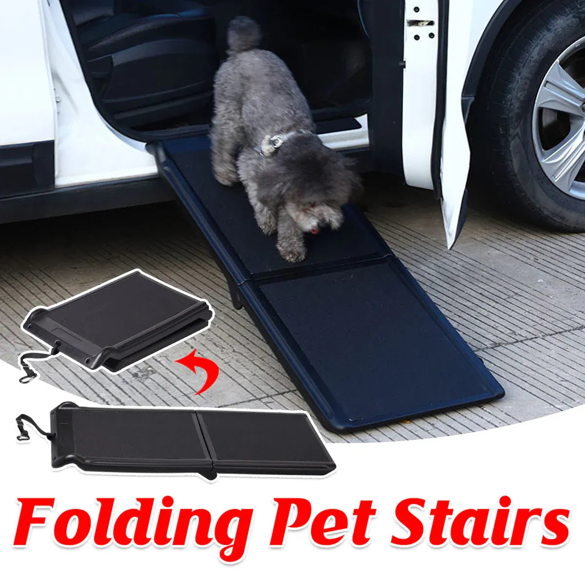 Pet Folding Stair Ladder Step Black Portable Dog Ramp Car Travel Stairs Steps