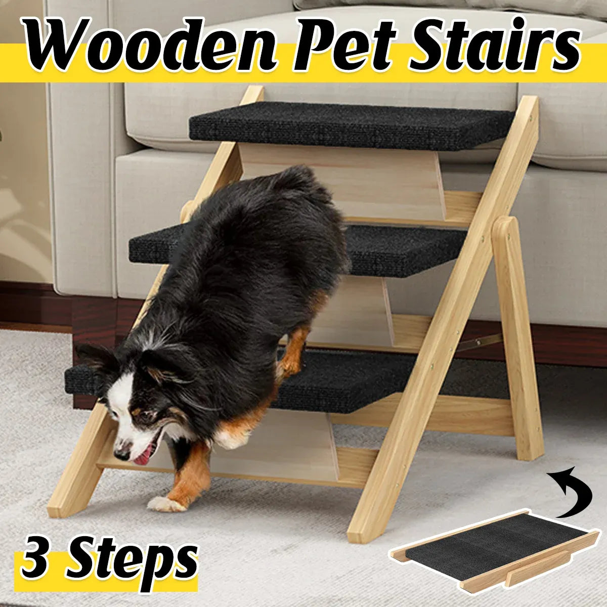 Outdoor Indoor Portable Wooden Pet Stairs Dog Cat Climbing Ladder Non Slip Play