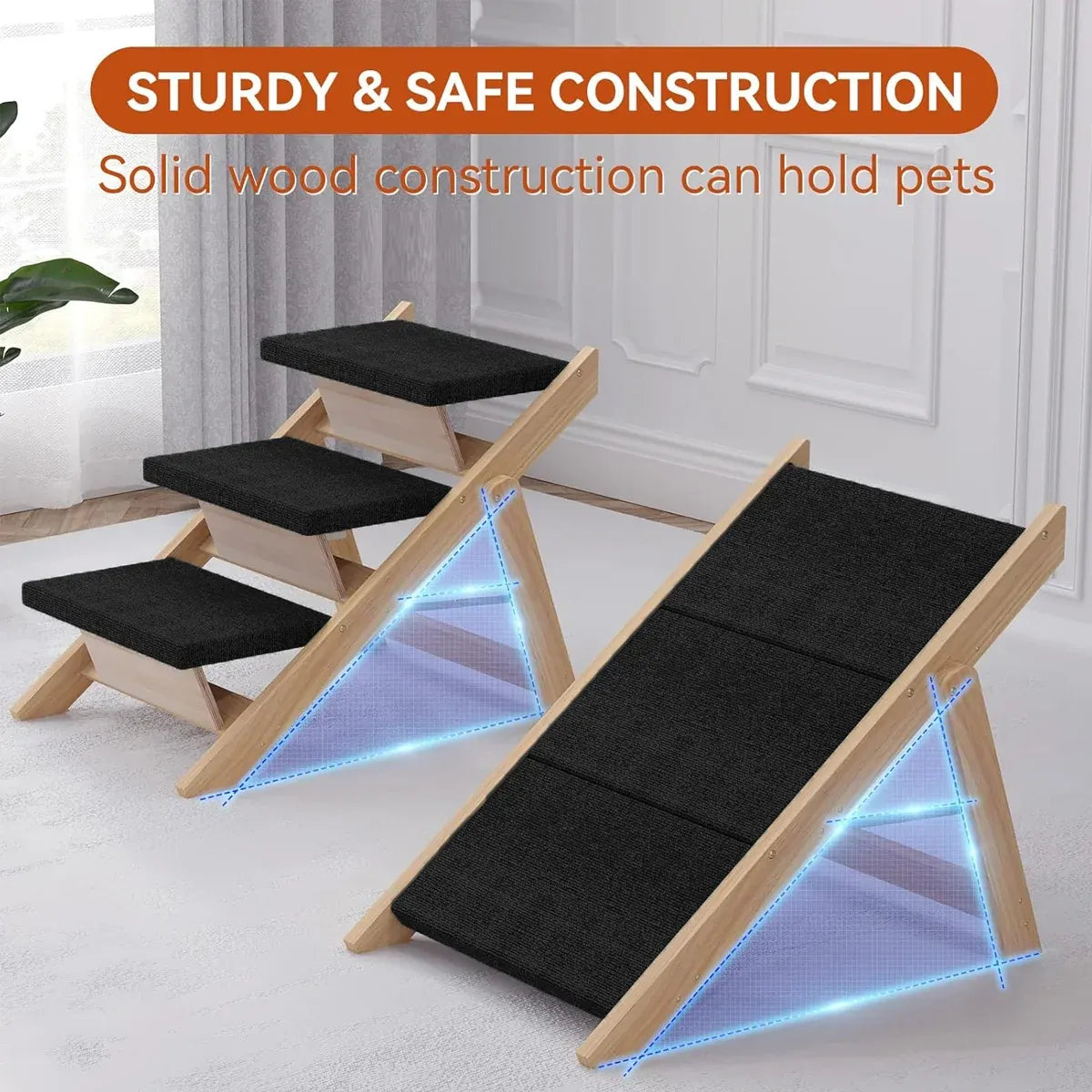 Outdoor Indoor Portable Wooden Pet Stairs Dog Cat Climbing Ladder Non Slip Play