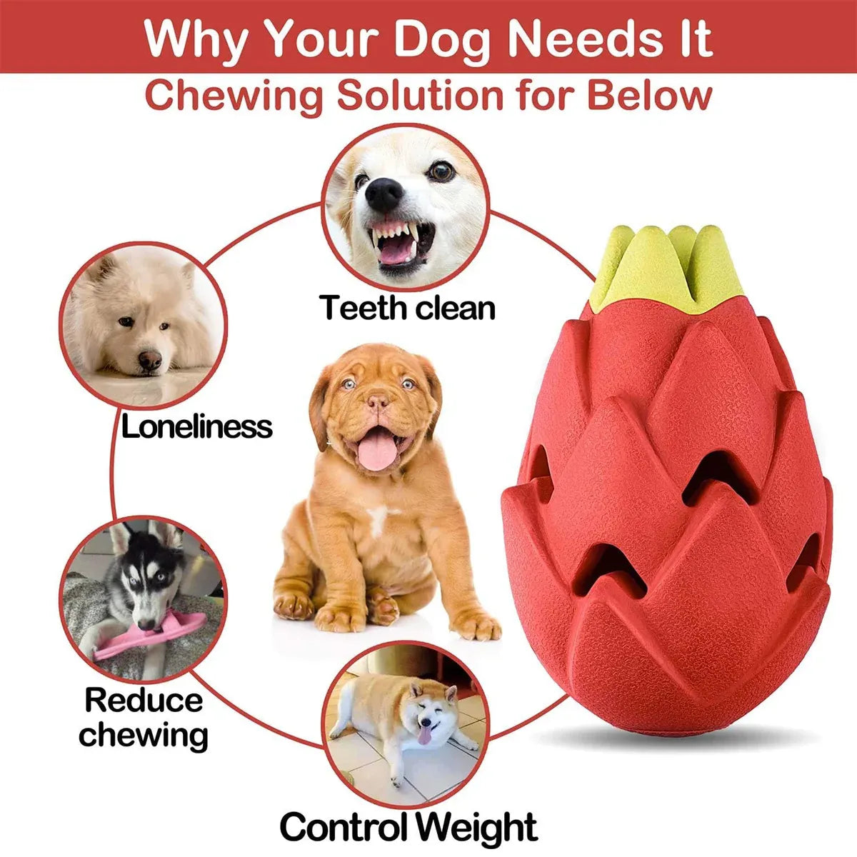 Dragon Fruit Shaped Dog Chew Toy Durable Health for Puppy Small Medium Dogs