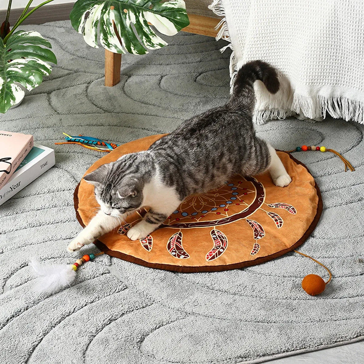 Bohemian Style Pet Bed Mat Washable Non Slip for Dogs Cats All Seasons Home Use