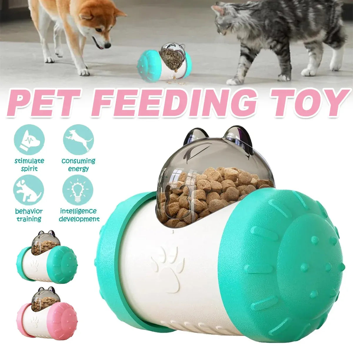 Pet Swing Dispensing Toy for Dogs Chew Resistant Interactive Slow Feeding Play - Blue