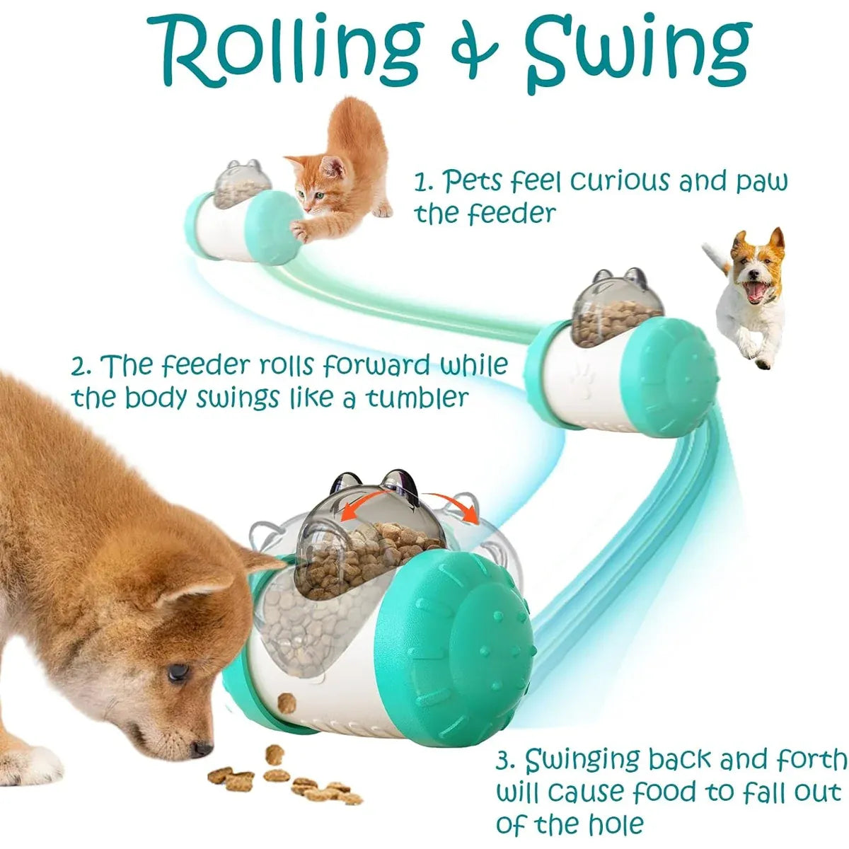 Pet Swing Dispensing Toy for Dogs Chew Resistant Interactive Slow Feeding Play - Blue