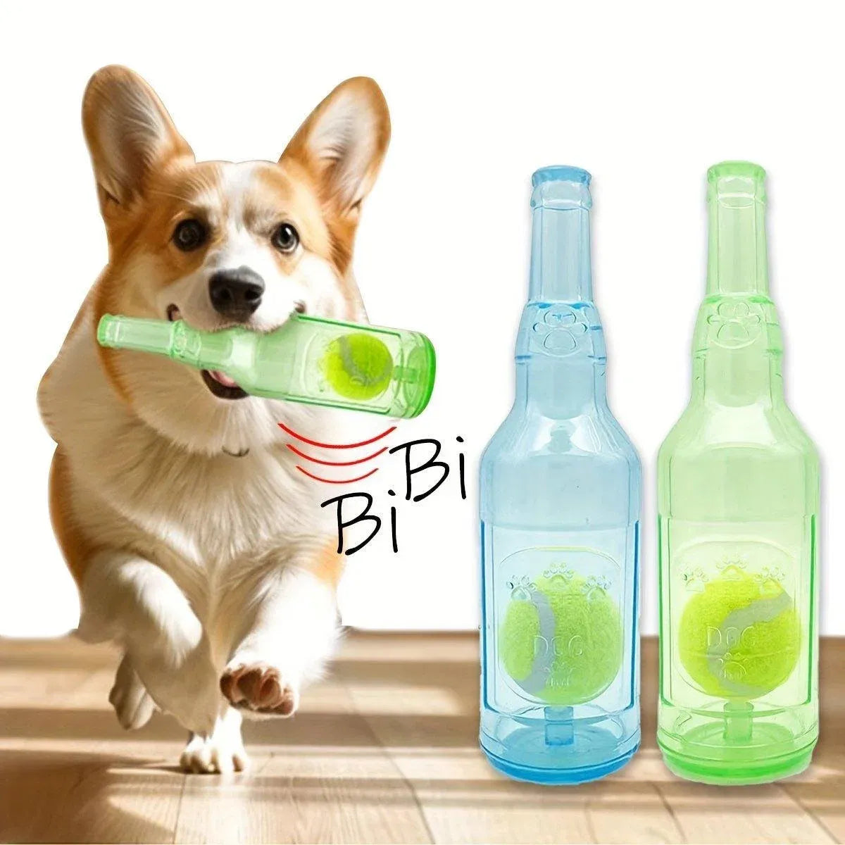 Durable Pet Teething Resistant Tennis Ball Wine Bottle Chew Toy for Dogs Play - Blue-L