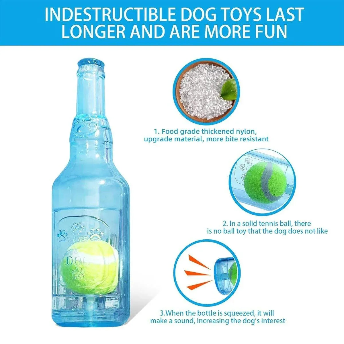 Durable Pet Teething Resistant Tennis Ball Wine Bottle Chew Toy for Dogs Play - Blue-L
