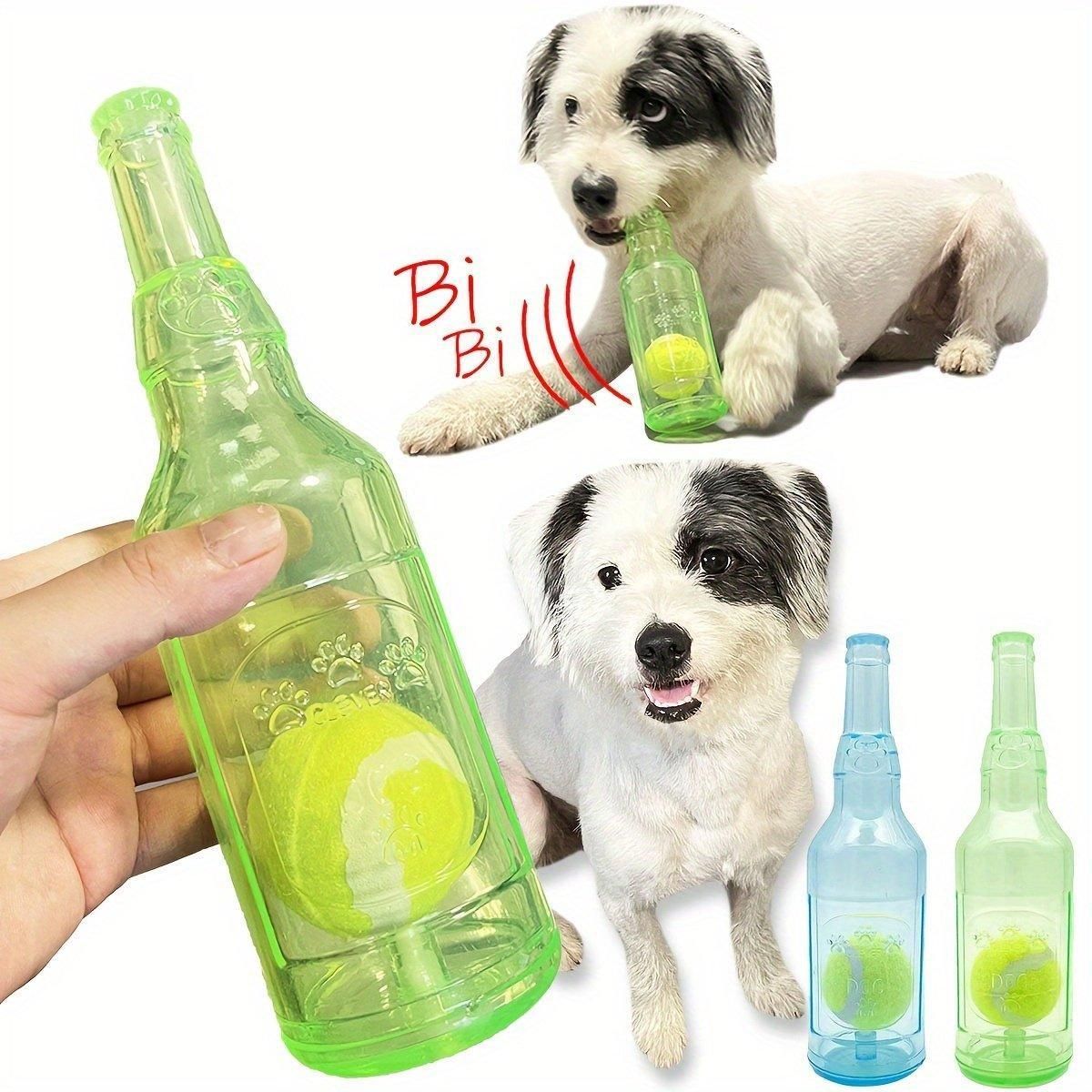 Durable Pet Teething Resistant Tennis Ball Wine Bottle Chew Toy for Dogs Play - Blue-L