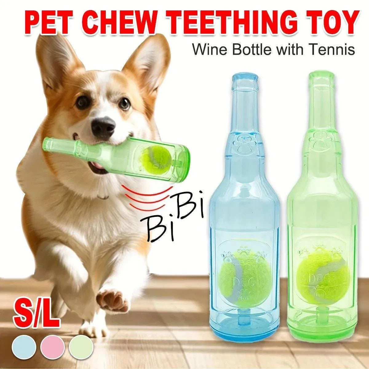 Durable Pet Teething Resistant Tennis Ball Wine Bottle Chew Toy for Dogs Play - Blue-L
