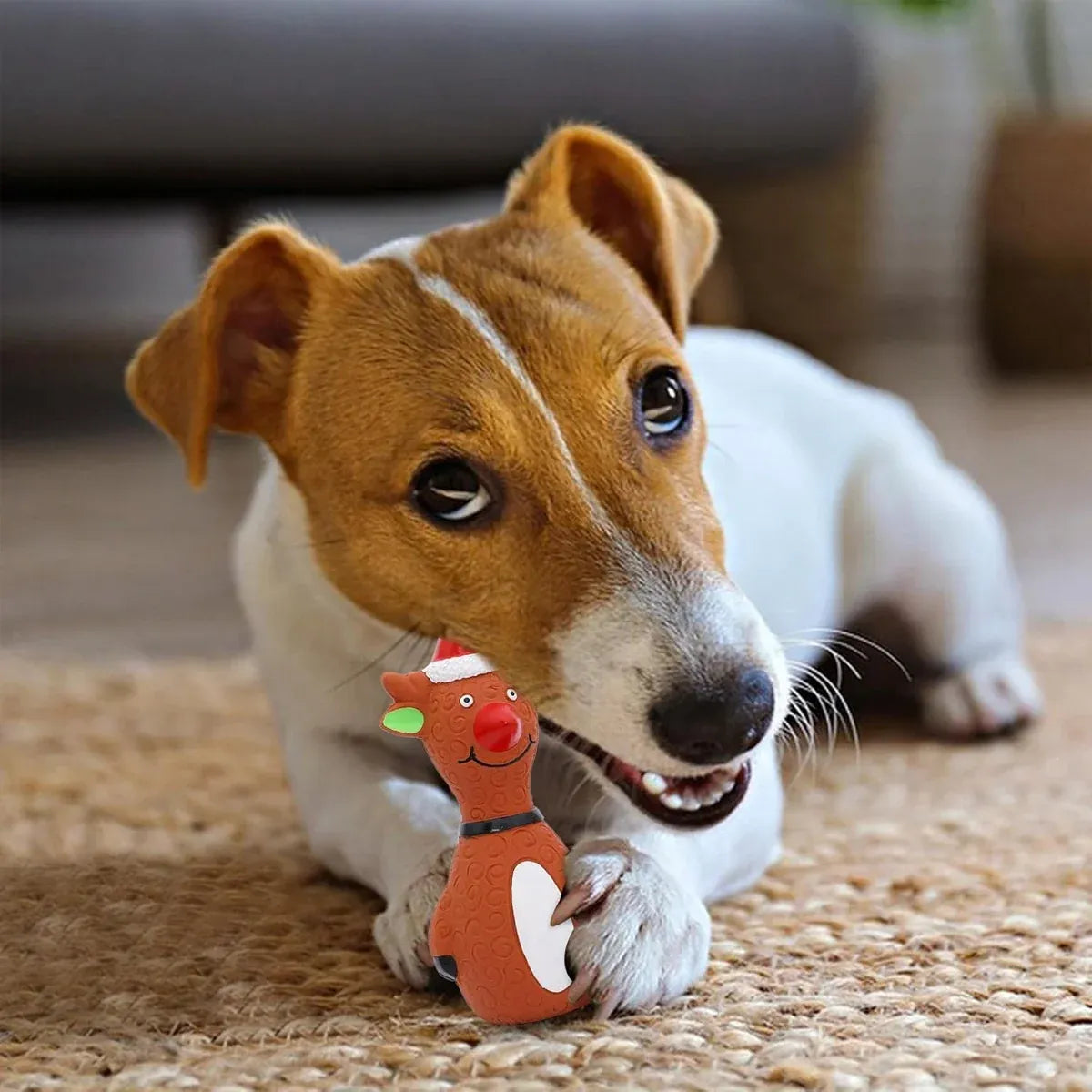 Christmas Dog Toys Set Santa Reindeer Snowman Latex Pet Squeaker Toys Multicolor - Brown