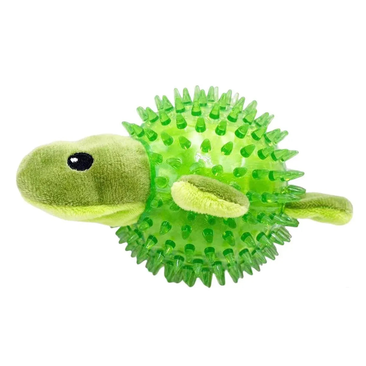 Dog Toy Rubber Spiky Ball Squeaky Chew Sound Interactive Pet Play Training - Turtle