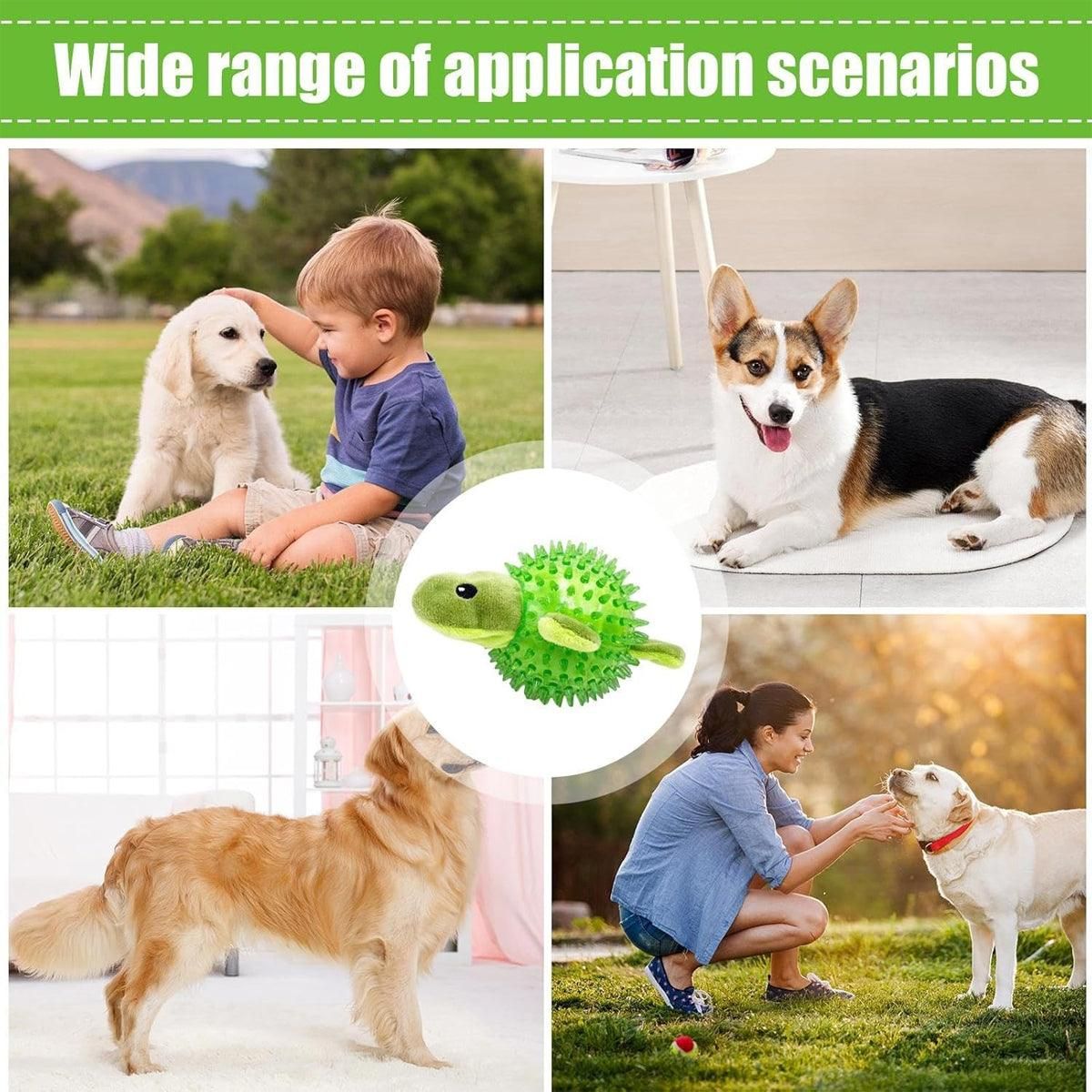 Dog Toy Rubber Spiky Ball Squeaky Chew Sound Interactive Pet Play Training - Turtle