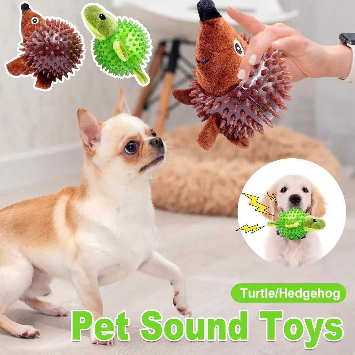 Dog Toy Rubber Spiky Ball Squeaky Chew Sound Interactive Pet Play Training - Hedgehog