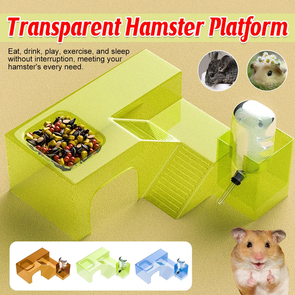 Clear Hamster Platform Transparent Plastic for Small Pet Cage Rest Play Exercise - Orange