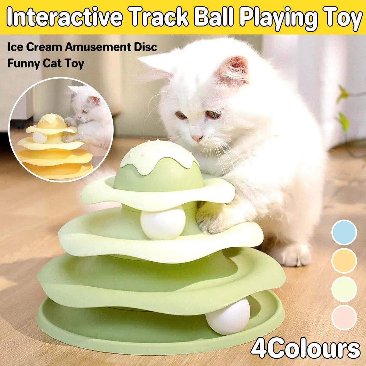 Funny Cat Toy Pet Toys Plastic Tower Interactive Track Ball Playing Game 3 Level - Pink