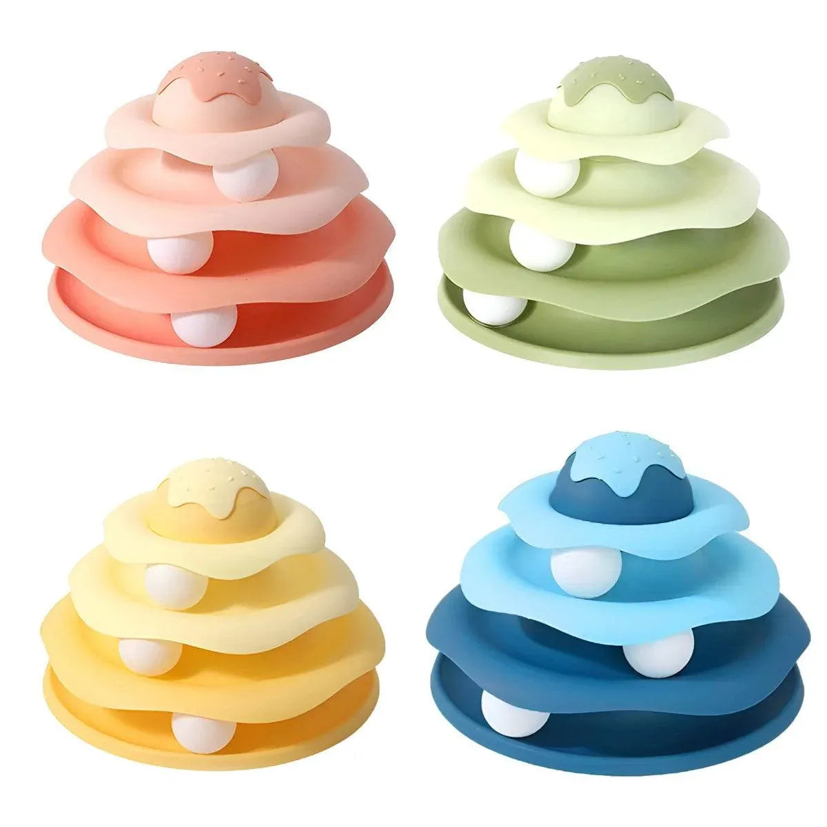 Funny Cat Toy Pet Toys Plastic Tower Interactive Track Ball Playing Game 3 Level - Pink