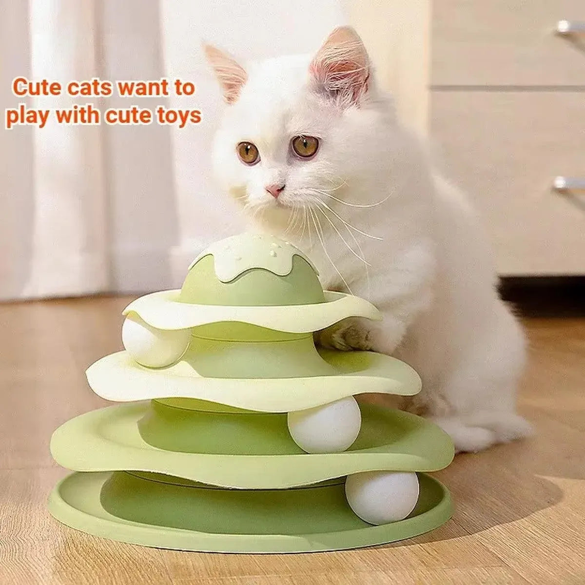 Funny Cat Toy Pet Toys Plastic Tower Interactive Track Ball Playing Game 3 Level - Pink