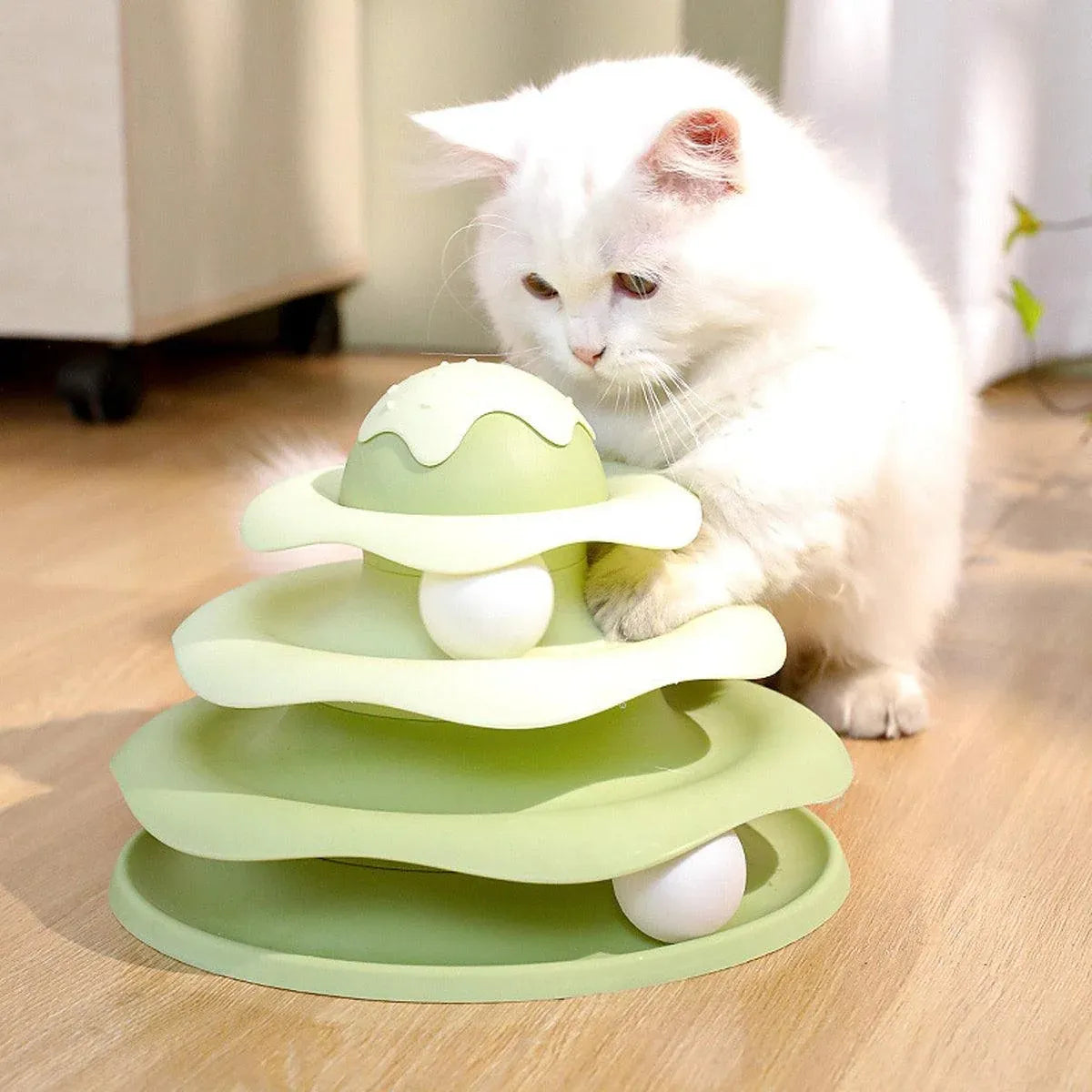 Funny Cat Toy Pet Toys Plastic Tower Interactive Track Ball Playing Game 3 Level - Pink