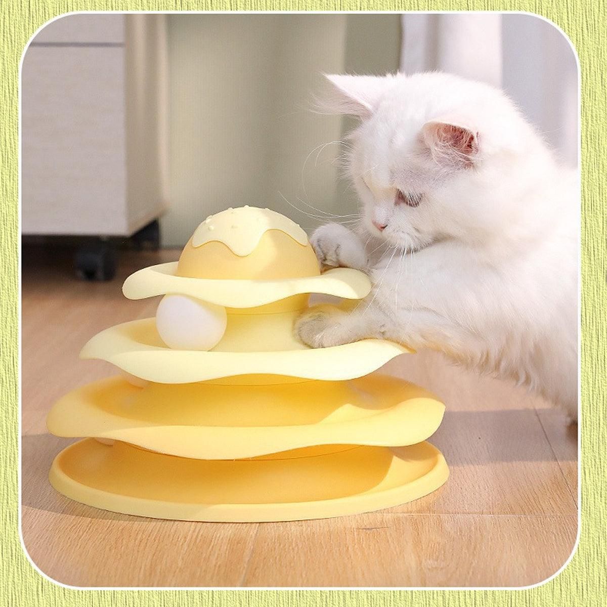 Funny Cat Toy Pet Toys Plastic Tower Interactive Track Ball Playing Game 3 Level - Pink