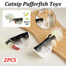 2pcs Catnip Pufferfish Cat Toy with Feather Tail Bell Interactive Felt Toy
