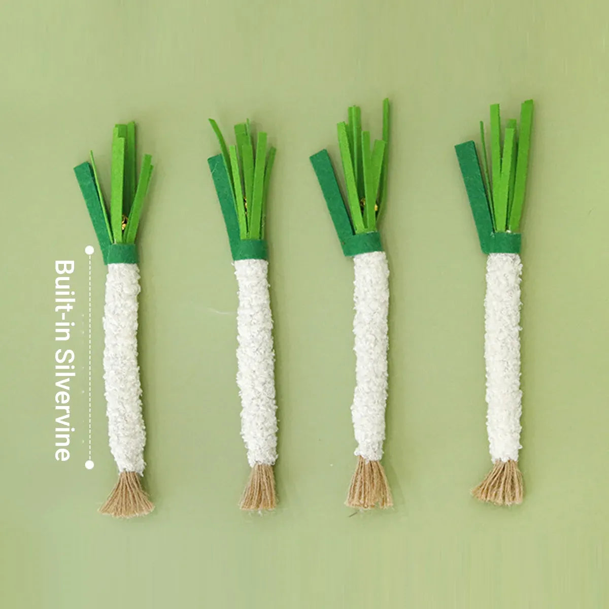5pcs Simulation Scallion Cat Chewing Toy with Silvervine Bell Felt Interactive