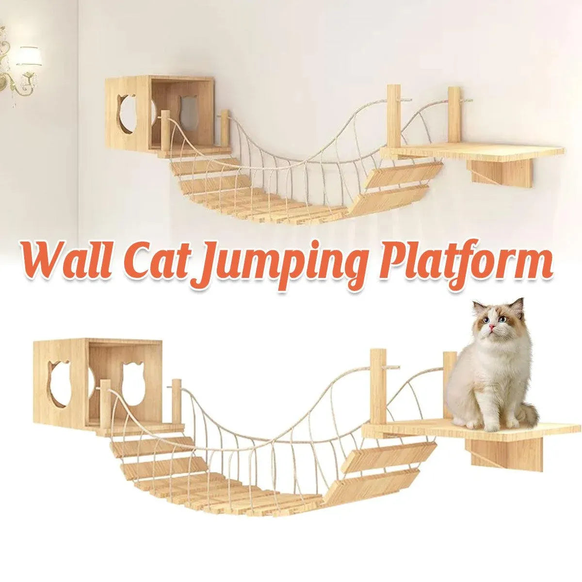 Wall Mounted Cat Climbing Shelf Jumping Platform Wooden Pet Perch Furniture
