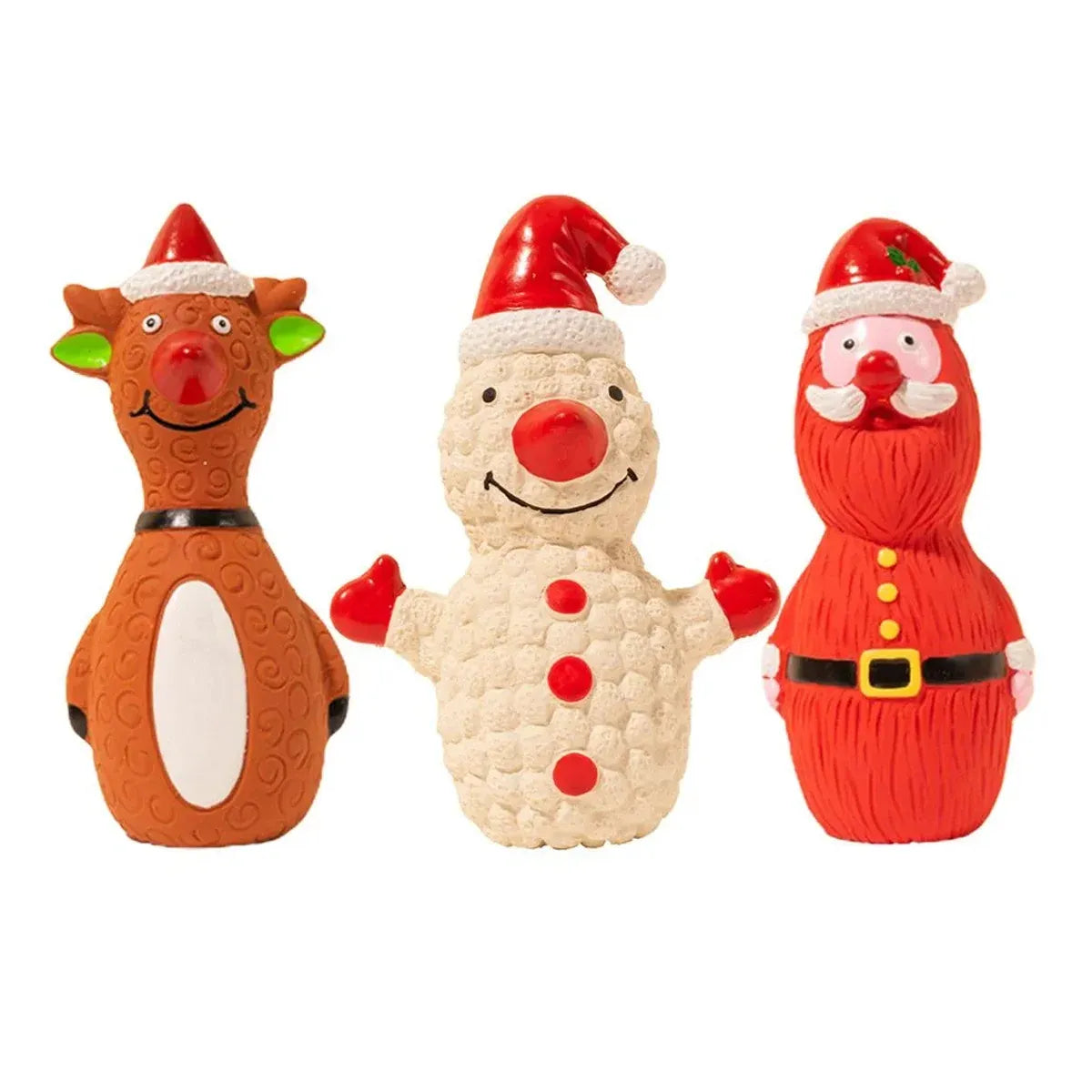 Christmas Dog Toys Set Santa Reindeer Snowman Latex Pet Squeaker Toys Multicolor - White