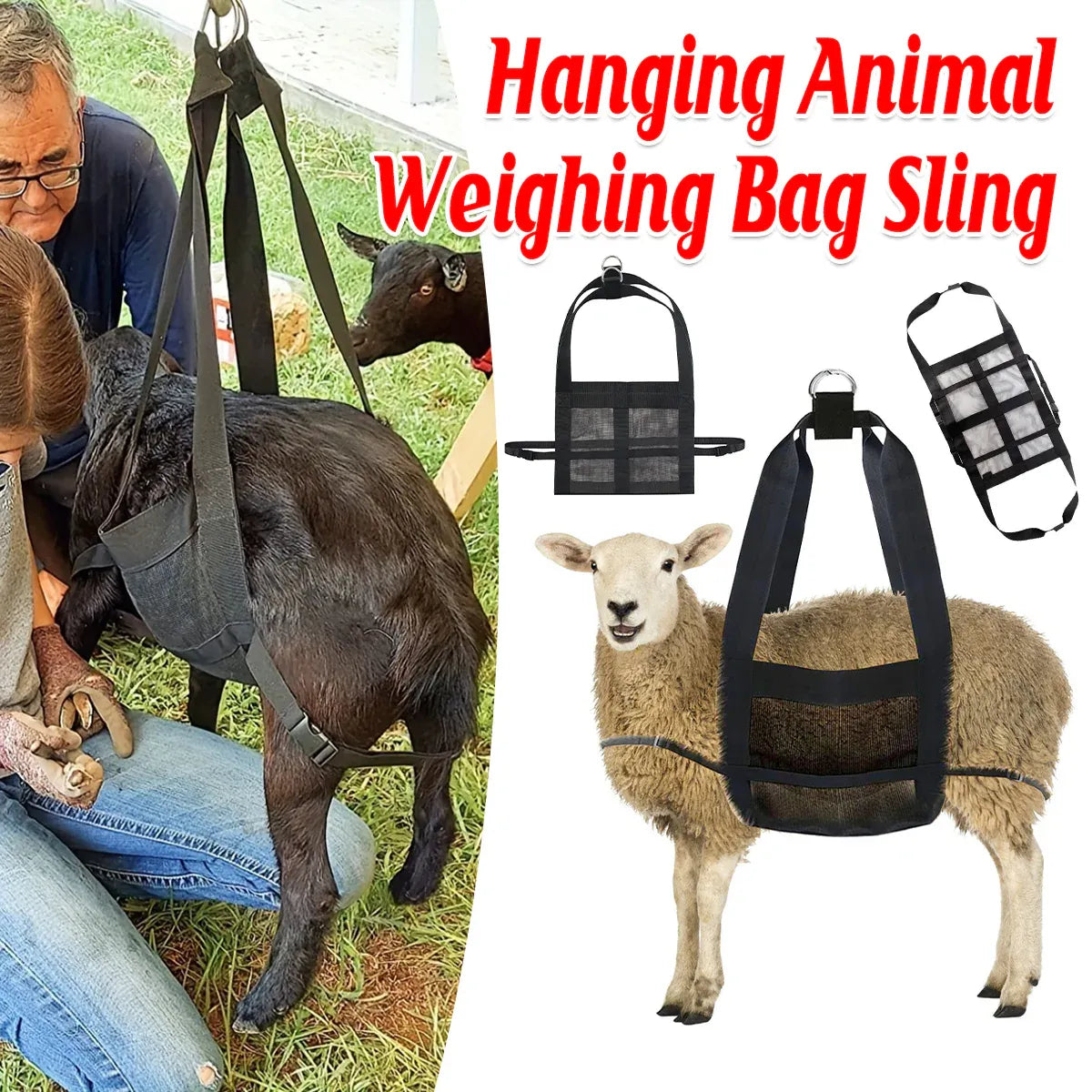 Animal Weighing Bag Hanging Scale Sling Livestock Pet Harness Straps for Farm