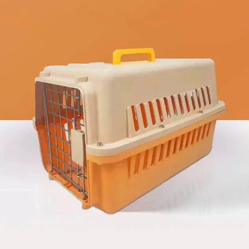Portable Pet Travel Carrier Crate for Dog Cat Rabbit Ventilated Transport Box - Orange