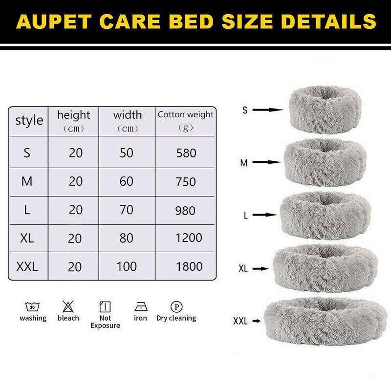 L-70CM Dog Cat Pet Calming Bed Washable ZIPPER Cover Warm Soft Plush Round Sleeping - Grey