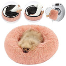 L-70CM Dog Cat Pet Calming Bed Washable ZIPPER Cover Warm Soft Plush Round Sleeping - Grey