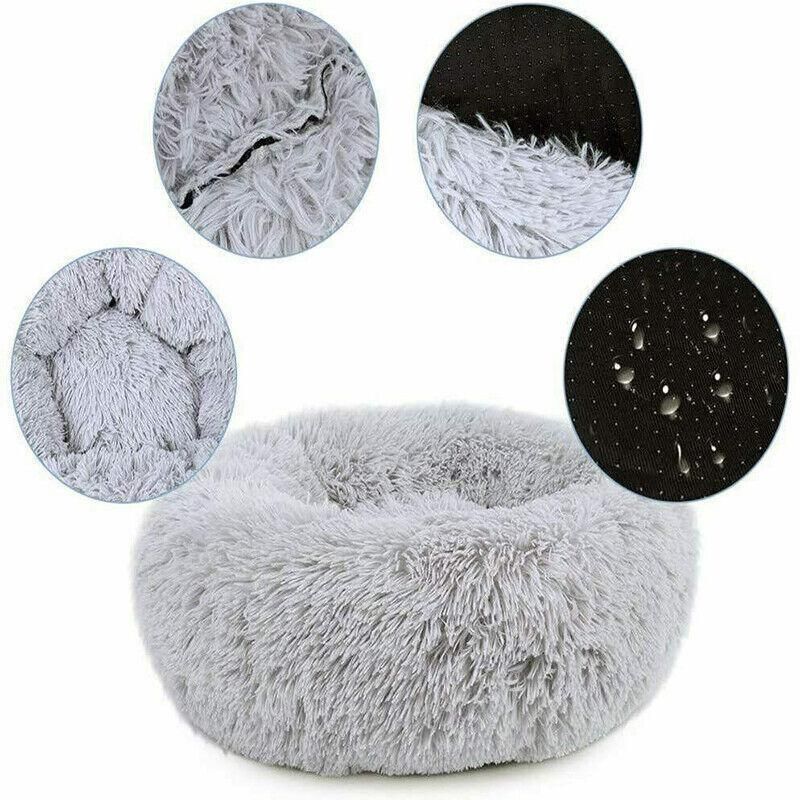L-70CM Dog Cat Pet Calming Bed Washable ZIPPER Cover Warm Soft Plush Round Sleeping - Light Green