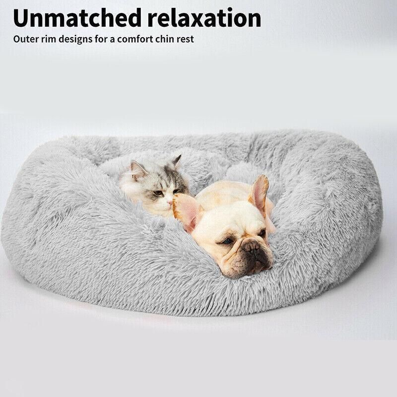 L-70CM Dog Cat Pet Calming Bed Washable ZIPPER Cover Warm Soft Plush Round Sleeping - Light Green