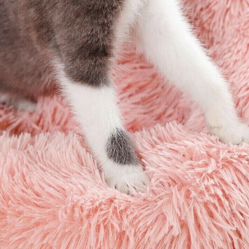 L-70CM Dog Cat Pet Calming Bed Washable ZIPPER Cover Warm Soft Plush Round Sleeping - Light Green
