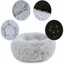 L-70CM Dog Cat Pet Calming Bed Washable ZIPPER Cover Warm Soft Plush Round Sleeping - Light Grey
