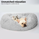 L-70CM Dog Cat Pet Calming Bed Washable ZIPPER Cover Warm Soft Plush Round Sleeping - Light Grey