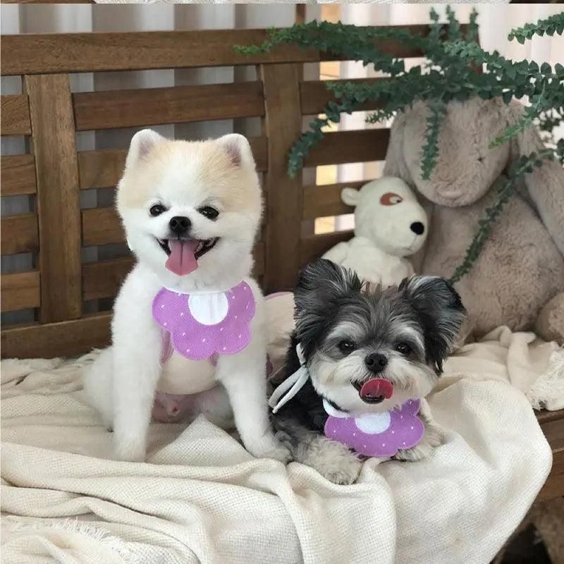 Pet Bandana Bib for Cats and Dogs Triangle Saliva Scarf for Decoration or Daily Use - Purple Flower
