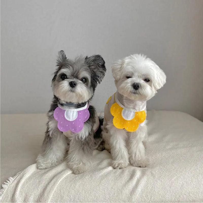 Pet Bandana Bib for Cats and Dogs Triangle Saliva Scarf for Decoration or Daily Use - Yellow Flower
