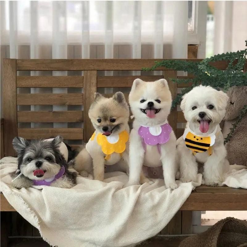 Pet Bandana Bib for Cats and Dogs Triangle Saliva Scarf for Decoration or Daily Use - Yellow Flower
