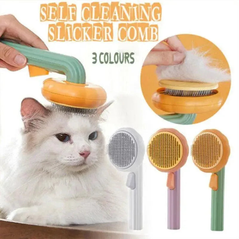 Self Cleaning Slicker Comb For Dog Cat Rabbit Puppy Grooming Pumpkin Brush Tool - Green
