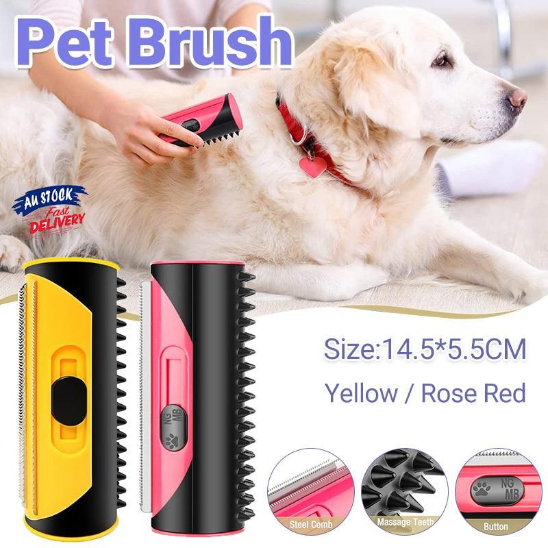 Pet Dog Cat Hair Fur Deshedding Shedding Trimmer Tool Grooming Roll Comb Brush - Red