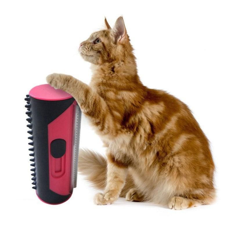 Pet Dog Cat Hair Fur Deshedding Shedding Trimmer Tool Grooming Roll Comb Brush - Red