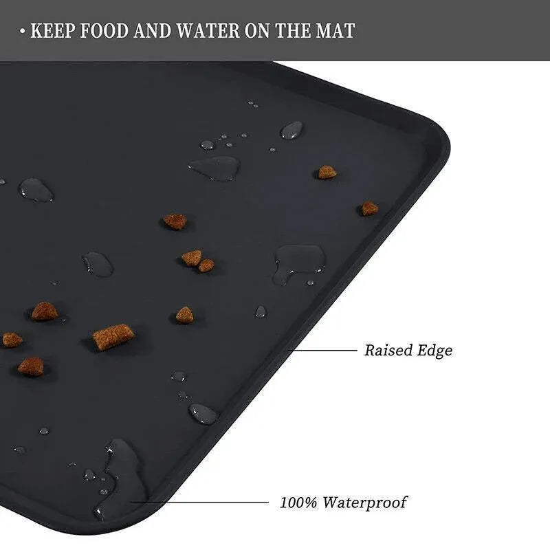 Silicone Pet Feeding Mat Dog Cat Food Bowl Placemat Waterproof Non-Slip Easy Clean - Black