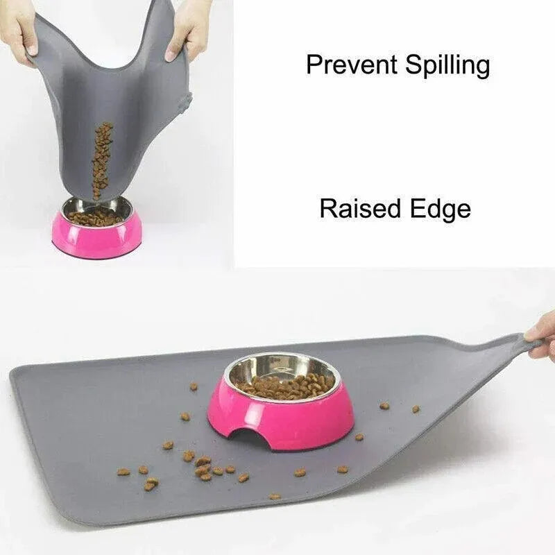 Silicone Pet Feeding Mat Dog Cat Food Bowl Placemat Waterproof Non-Slip Easy Clean - Grey