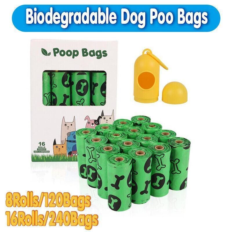 Biodegradable & Compostable Dog Poo Bags Pet Poop Bag Garbage Disposable Clean - 8 Rolls(120 Bags)
