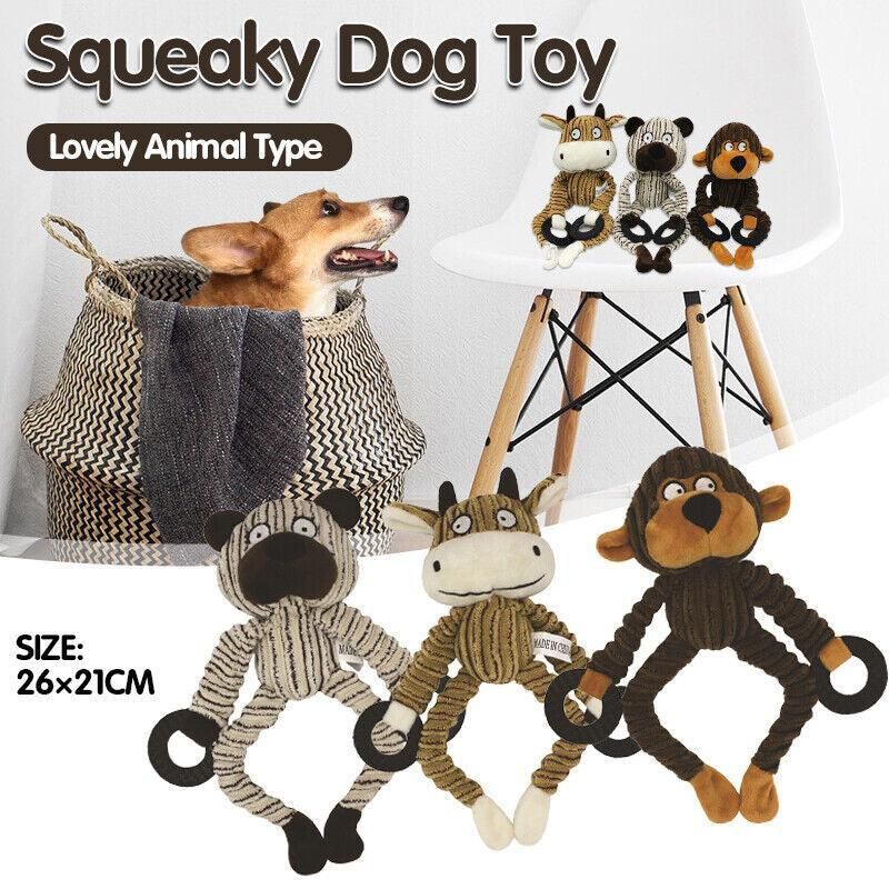 Unstuffed Plush Dog Puppy Pet Squeaker Toys Squeaky Funny Interactive Chew Toy - Monkey