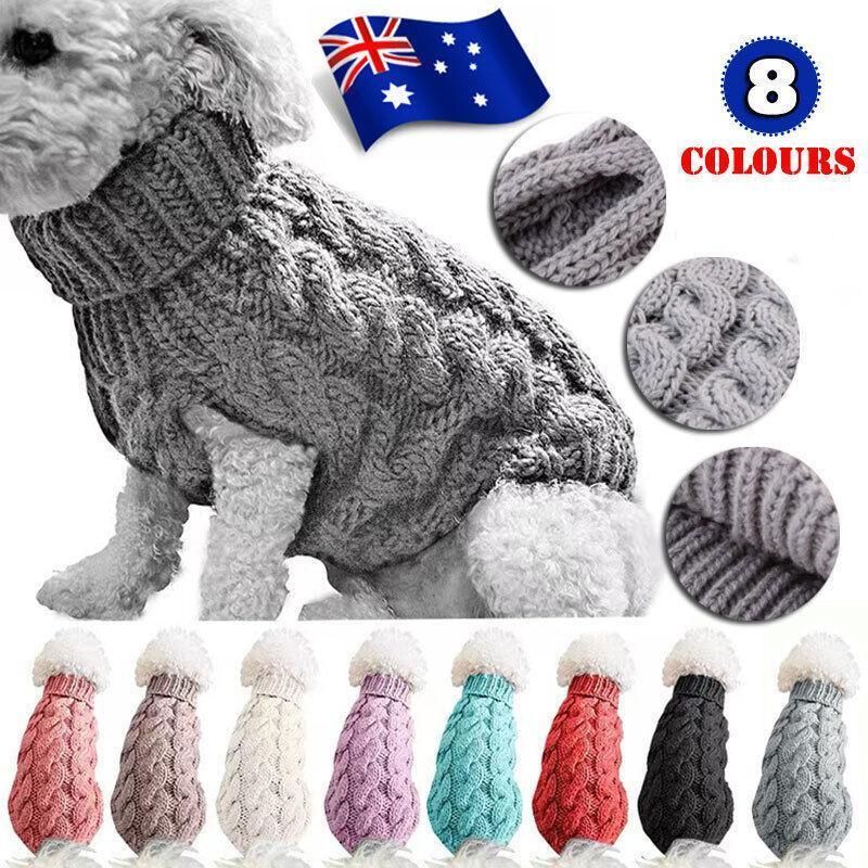 Puppy Dog Jumper Winter Warm Knitted Sweater Pet Clothes Small Dogs Coat Thermal XL - Grey