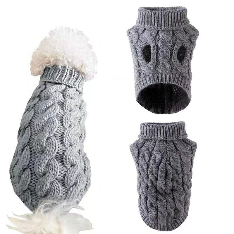 Puppy Dog Jumper Winter Warm Knitted Sweater Pet Clothes Small Dogs Coat Thermal XL - Grey