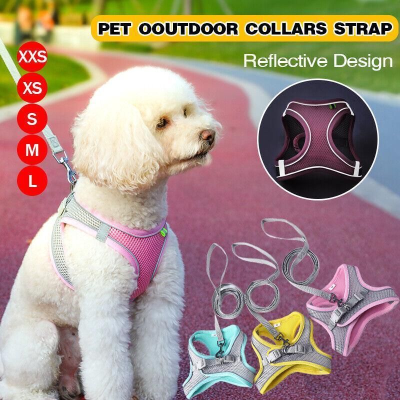 Pet Dog Harness Adjustable Reflective Breathable Outdoor Collars Strap Cat Leash Yellow - L