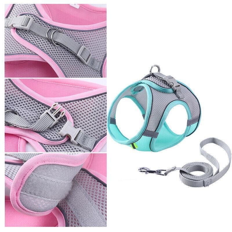 Pet Dog Harness Adjustable Reflective Breathable Outdoor Collars Strap Cat Leash Yellow - L